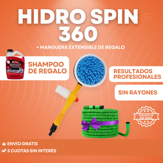 HidroSpin™ 360 - Cepillo Lava Autos Automatico + Manguera + Shampoo de Regalo
